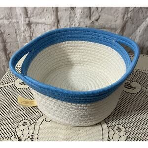 New MTY Rope Basket White Blue Braided Rope Basket